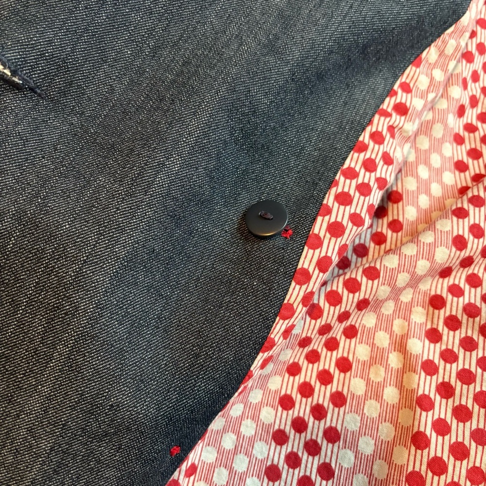 LOFT Vintage Dark Wash Denim Style Double-Breasted Pea Coat with Pockets - Picture 9 of 17